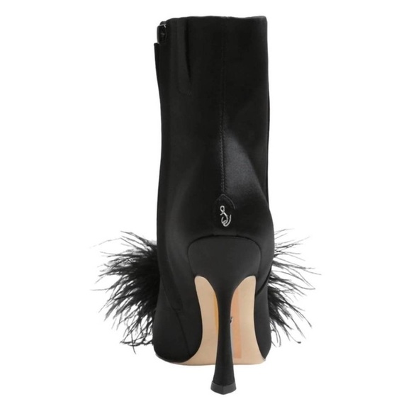Sam Edelman Black Feathered Heeled Boots Sz 9 - Picture 6 of 16